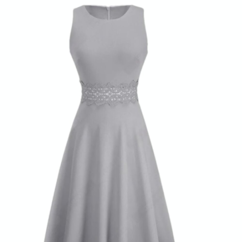Homeyee. Lg Dress. Light Gray. A-Line. Sleeveless. Embroidery. Casual Party.